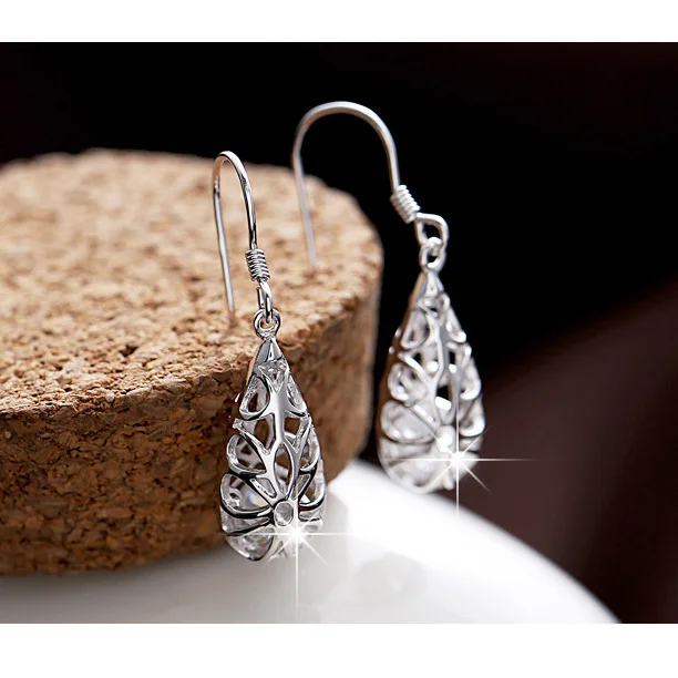 

925 Silver Hollow Drop Earrings Korean Sle Women's Faion Jewelry New Gift Cross-Border Accories Ele Fem