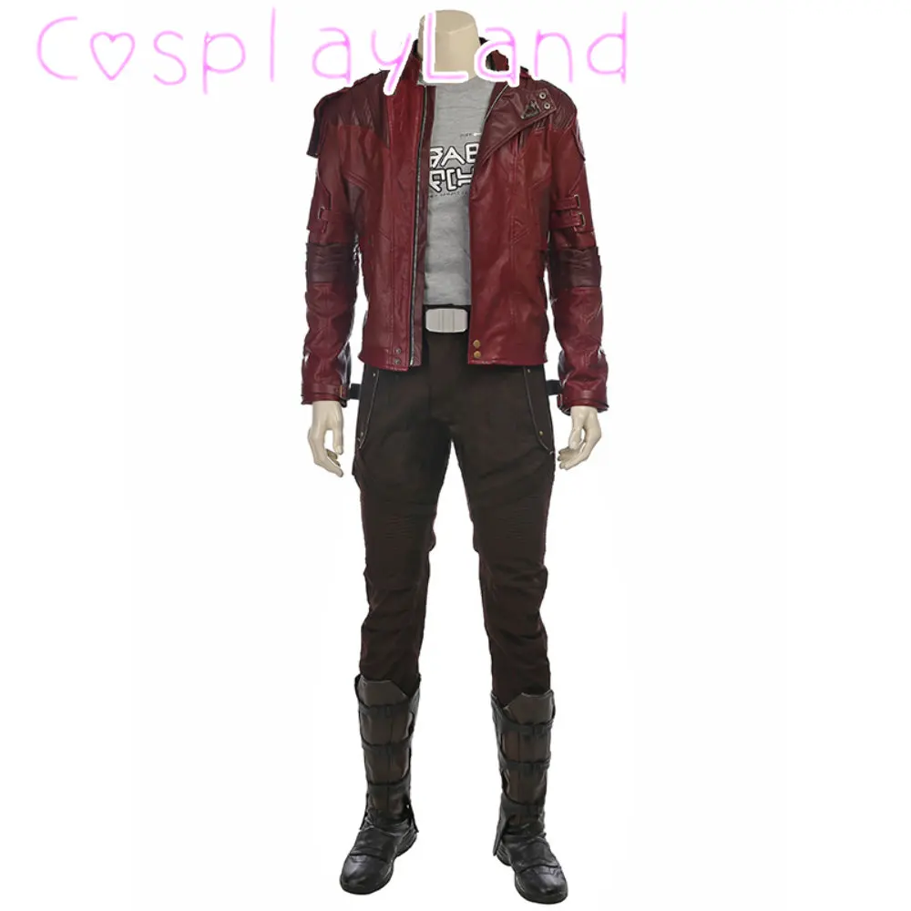 

Guardians Lord Superhero Peter Quill Cosplay Costume With Leather Jacket Boots Outfit Customizable Halloween Carnival Men Suit