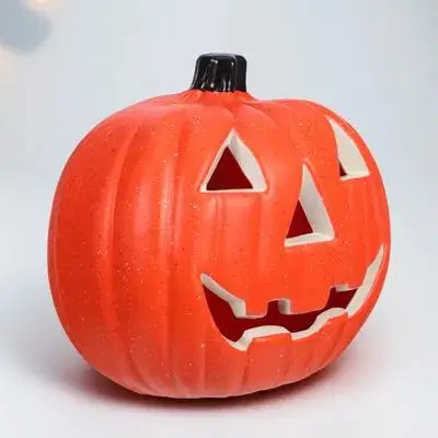 Decorazione di luce arancione azionata a lanterna di Halloween per feste all'aperto al coperto Led Jack O Lanterna Decorazione di zucca Halloween