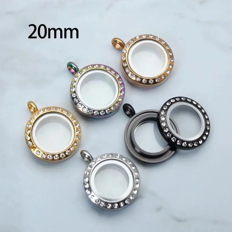 5pc/lot 20mm Twist Screw Glass Locket Pendant Stainless Steel Floating Locket Medallion Charms Locket Mini Photo Jewelry Gift