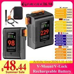 V Mount Battery BP-98 BP-229 Mini V-Mount Battery with PD 65W USB-C Fast Charging for Video Camera Camcorder Broadcast LED Light
