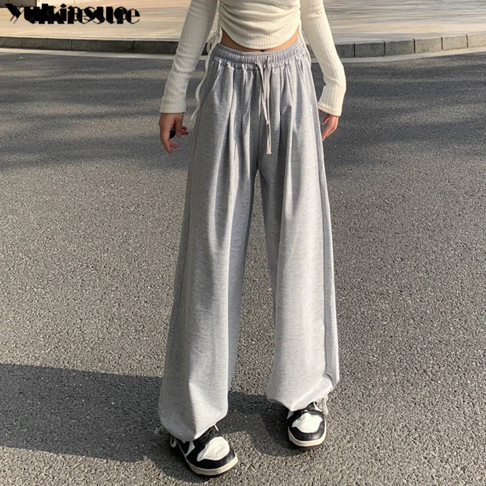 Gray Joggers Sweatpants Women cargo pants cotton Korean Y2K Summer Harajuku High Waist Black Women\'s pants Wide Leg Trousers