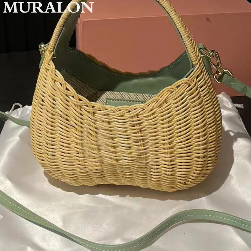 Letter Embroidery Straw Bag 2024 New Holiday Beach Woven Underarm Bag Fashion All-match Casual Shoulder Crossbody Bag Handbag