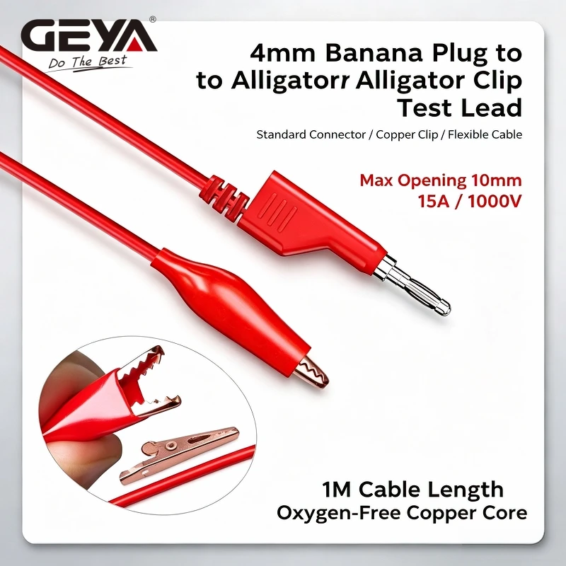 GEYA 5pcs 4mm Stackable Banana Plug to Alliagtor Clip Test Leads Crocodile Clamps Durable Multimeter Testing Cables 1M