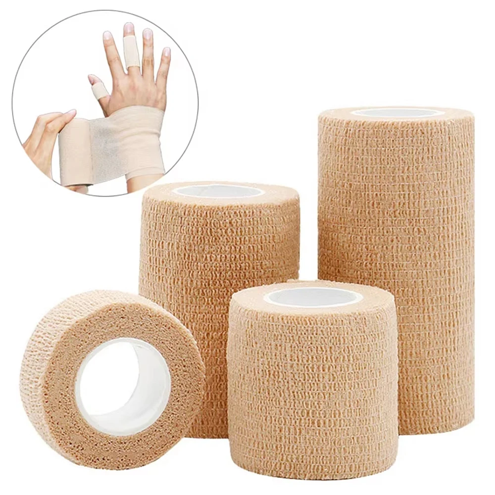 12 Rolls Medical Adhesive Bandage Elastic Breathable Sports Self Adhesive Tape Beige Wrap Finger Tape For Wrist Ankle First Aid