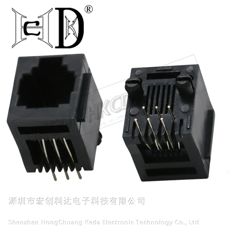 5pcs HKCD 6P6C RJ45 PCB Mount Jack, Right Angle Through Hole Ethernet Socket Connector for Network Equipment