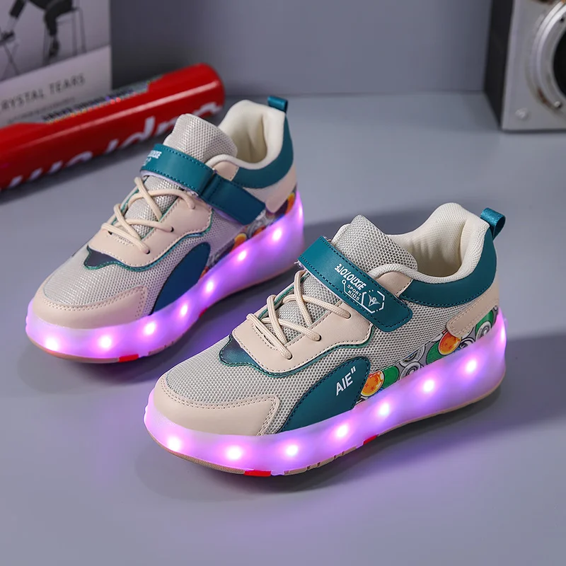 Youth Roller Shoes With 4 Wheels Retractable LED Lights Running Children Street Flashing Deformation Fashion Casual Skate Shoes view 3