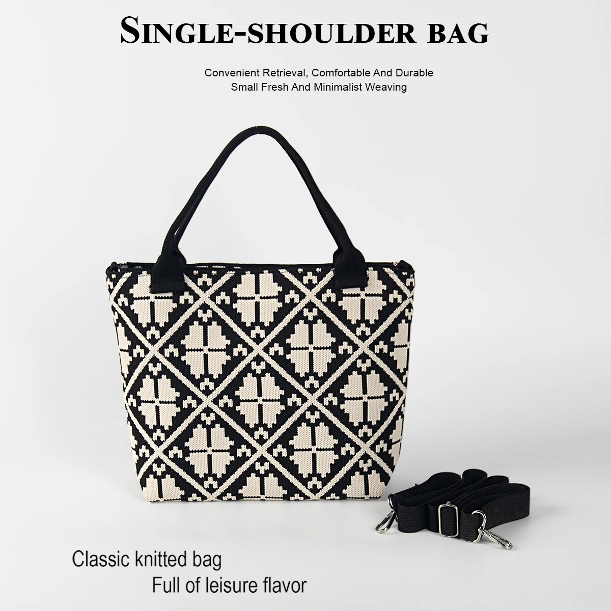 

Lucky Four-Leaf Clover Pattern Women's Tote Bag, Fashionable and Versatile Shoulder Bag, Lightweight and Durable Foldableable Knitted Fabric, Suitable for Daily Work and Work Clothing, Travel and Shopping, Mobile Phone, Umbrella, Cosmetics, Books, Trendy 
