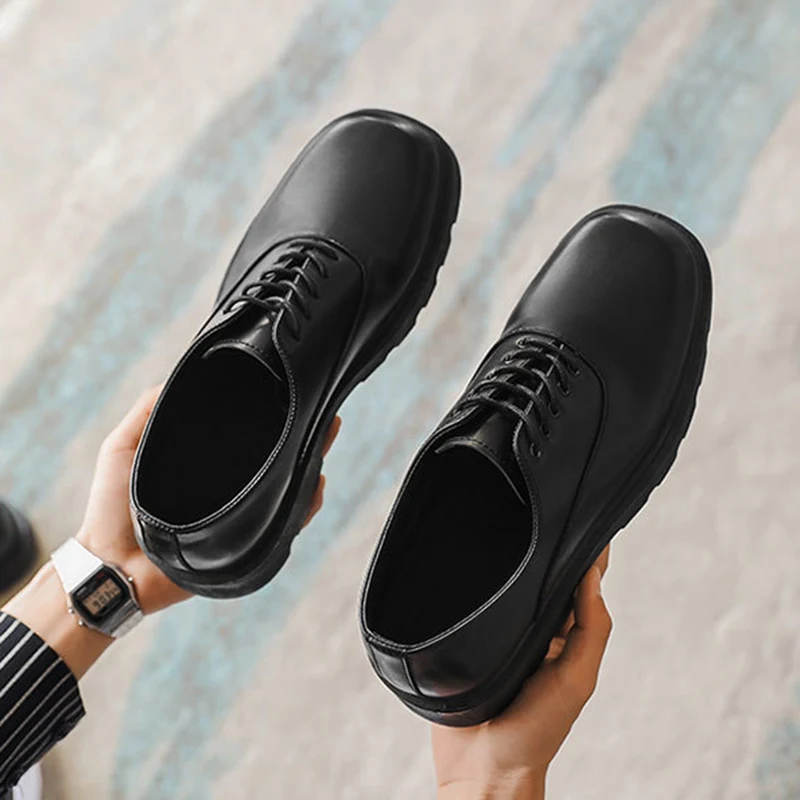 Men Fashion Casual Cow Leather Men's Square Toe Lace-up Formal Business Leather Shoes Dress Shoes British Breathable Size 39-44