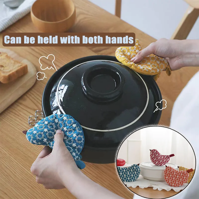 Embroidered Anti-Scalding Cap Cute Little Bird Heat Resistant Heat-Insulating Handle Cover Non-Slip Thickened Kitchen supplies