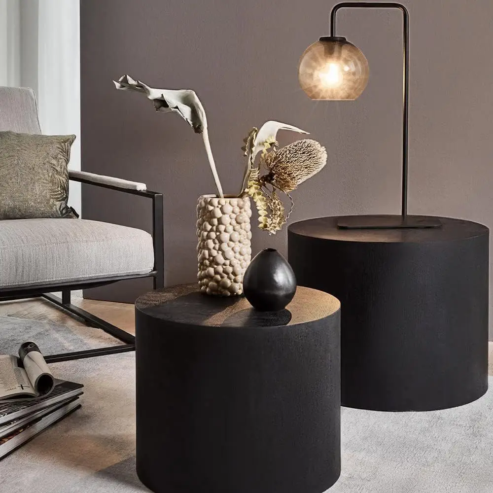 

18.9 Modern Round Coffee Table Set, 2-Piece, Ideal for Small Spaces, Matte Black Finish