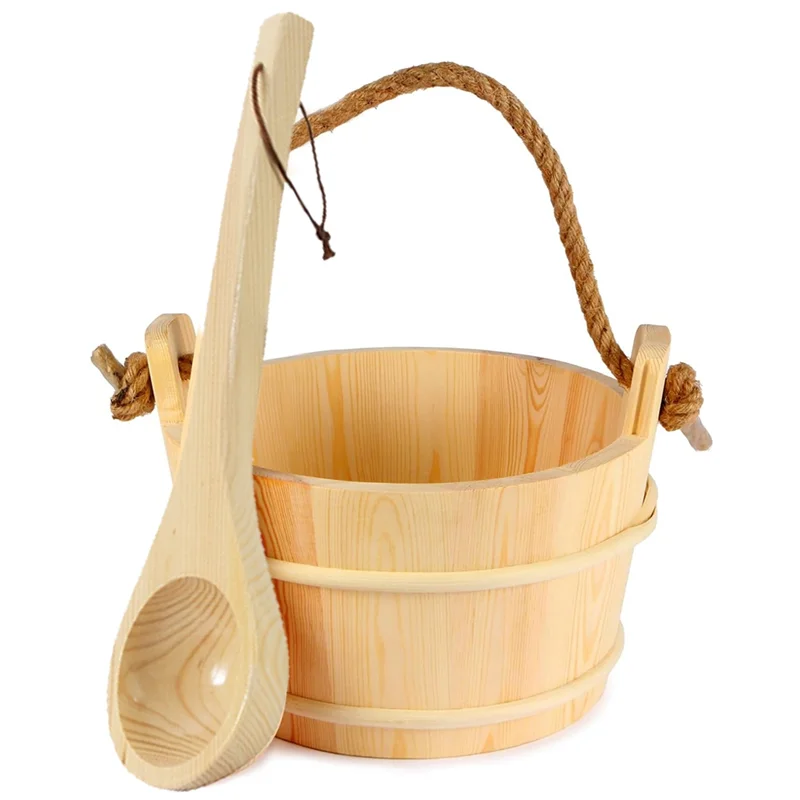 

ALIM-Sauna Bucket And Ladle Set,Sauna Bucket And Sauna Ladle,Sauna Accessories Handmade From Pine Wood