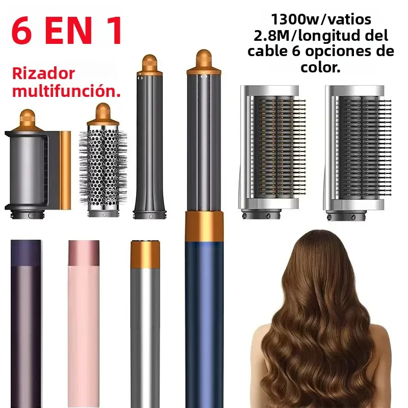 Multi-Styler 6 en 1, 1300W de alta potencia, integra funciones de secado, alisado y rizado, perfecto para uso doméstico y en salones de belleza.
