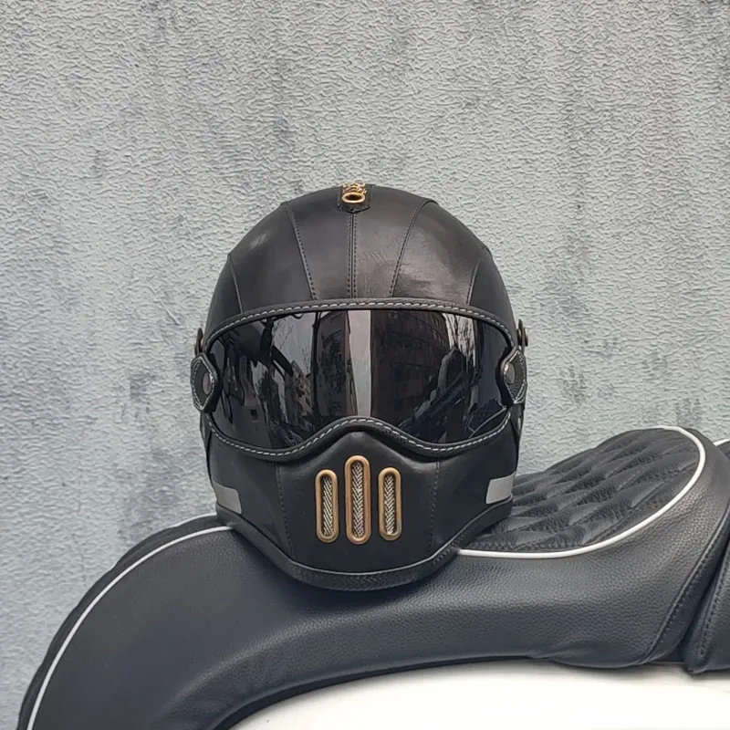 

Retro ORZ helmet, fiberglass full face helmet, caf é racing driver, lightweight shell, motorcycle helmet, retro leather