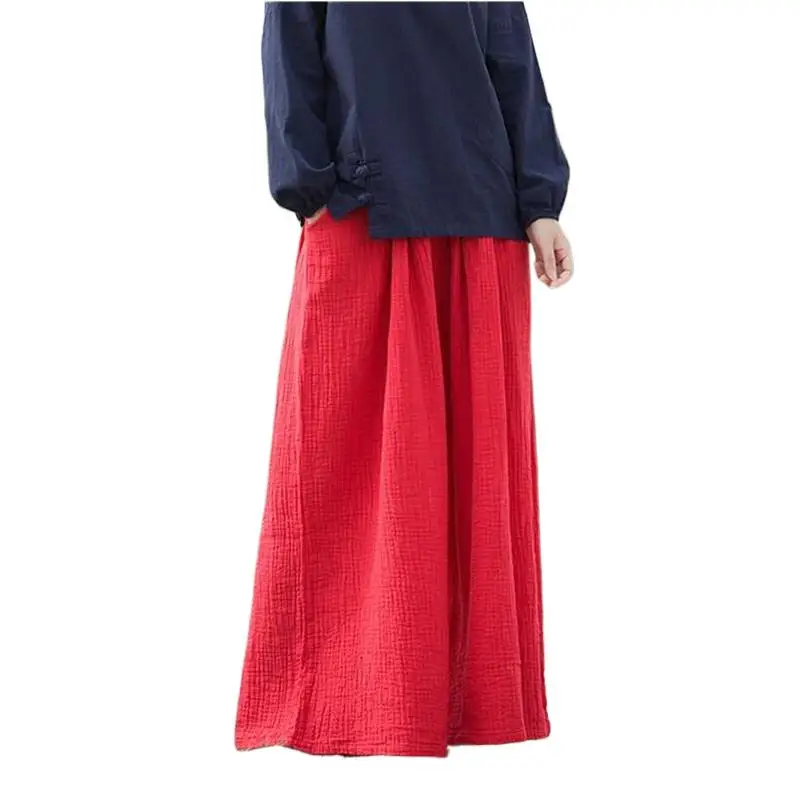 2024 Women Casual Wide Leg Pants Plus Size Loose Solid Trousers With Pocket Pants 14 Color Cotton Linen Pants