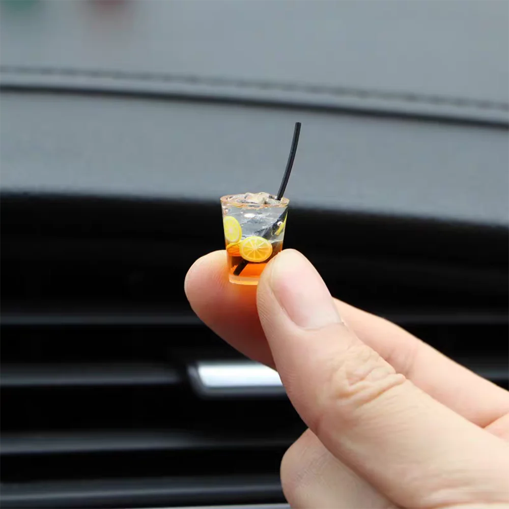 Funny Mini Drink Cup Car Ornaments Cute Simulation Iced Americano Iced Tea Drink Car Center Console Decorations Diy Crafts Gifts