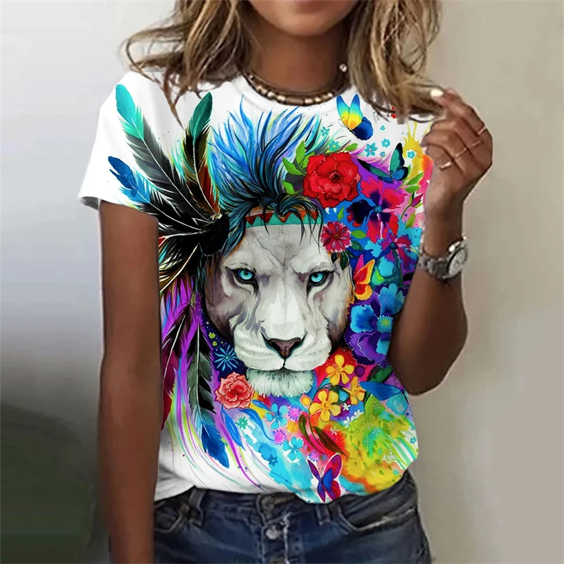 

Футболка женская оверсайз с принтом тигра и коротким рукавом