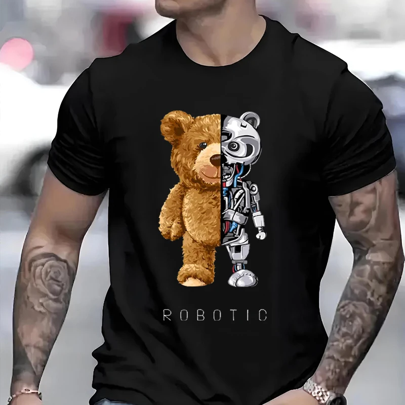 

Funny Ted Bear Robot Men's Women's T-shirt Robotic Bear Short Sleeves Fashion Clothing Summer Oversized Street Couple's T-Shirts