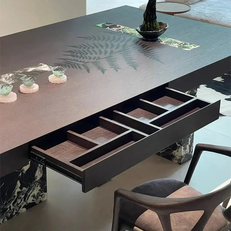 Cy56 YH Italian minimalist solid wood tea table light luxury modern black and white flower marble creative art tea table