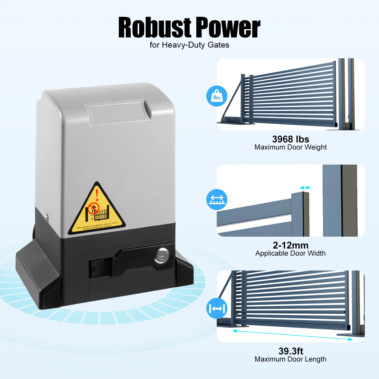Abridor Automático de Portão Deslizante com 6 Trilhos de Engrenagem, Abridor Elétrico de Portão Deslizante 750W 1600Kg 12m, Acionamento Automático de Portão Deslizante com Baixo Ruído 50dB, Kit Abridor de Portão Elétrico com 2 Controles Remotos, 2 Sensores Infravermelhos e 6 Trilhos de Engrenagem de 1m