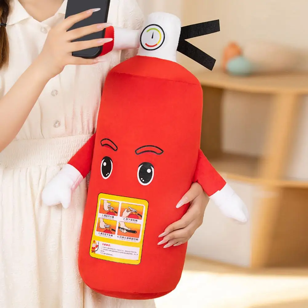 Cartoon Fire-Extinguisher Plush Toy Neck & Back Cushion Pillow Stuffed Doll Toy Cylindrical Plush Pillow Toy Birthday Christmas