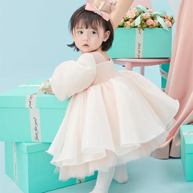 

Girl Host Show Long Sleeve Princess Dress Girls' New Style First Birthday Puffy Flower