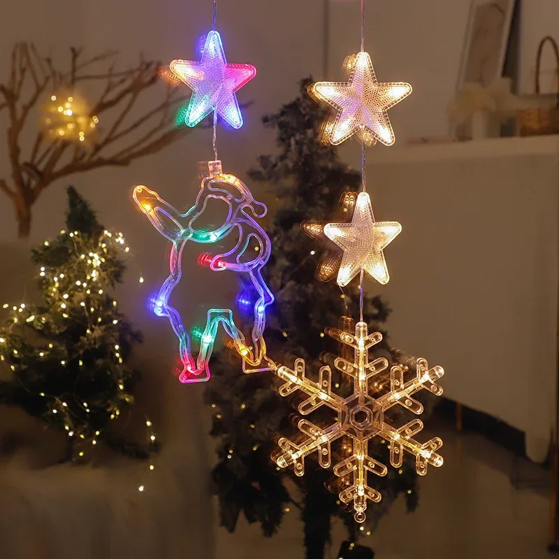 Christmas Decoration LED Suction Cup Light Santa Claus Snowflake Elk Window Decoration Merry Christmas New Year Gift Navidad