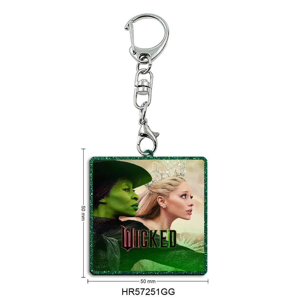 Hot Wicked Chunky Glitter Acrylic Keychain Glinda Movie Cartoon Pendant Photo Flash Charms Printing Personality Key Chains