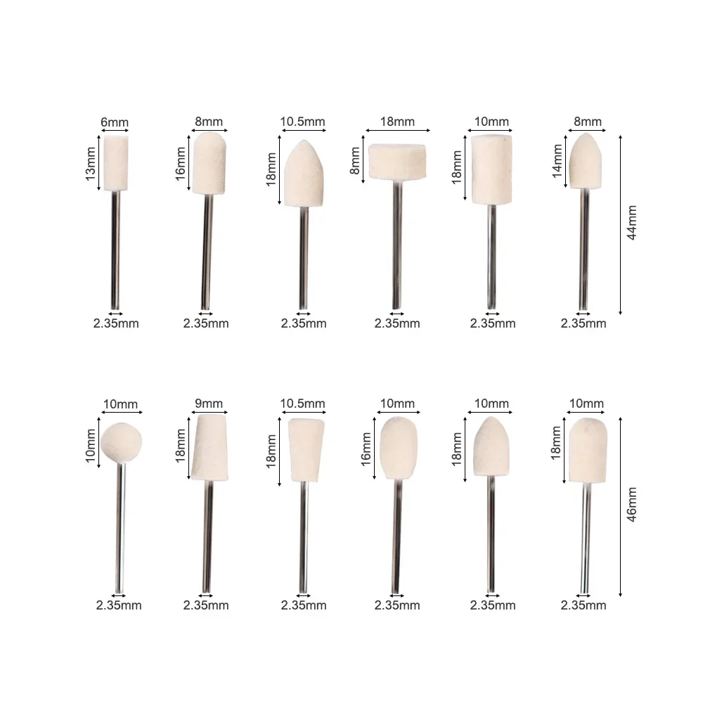 

ELIJAH 12Pcs/Box Wool Felt Grinding Sanding Head Polishing Mini Drill Abrasive Buffing Wheel 2.35mm Shank Dental Supplies