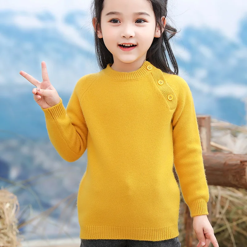 

Soft Unisex Style 100% Merino Wool Sweater Autumn And Winter Pullover Long Sleeve O-Neck Basic Children's Clothing Tops