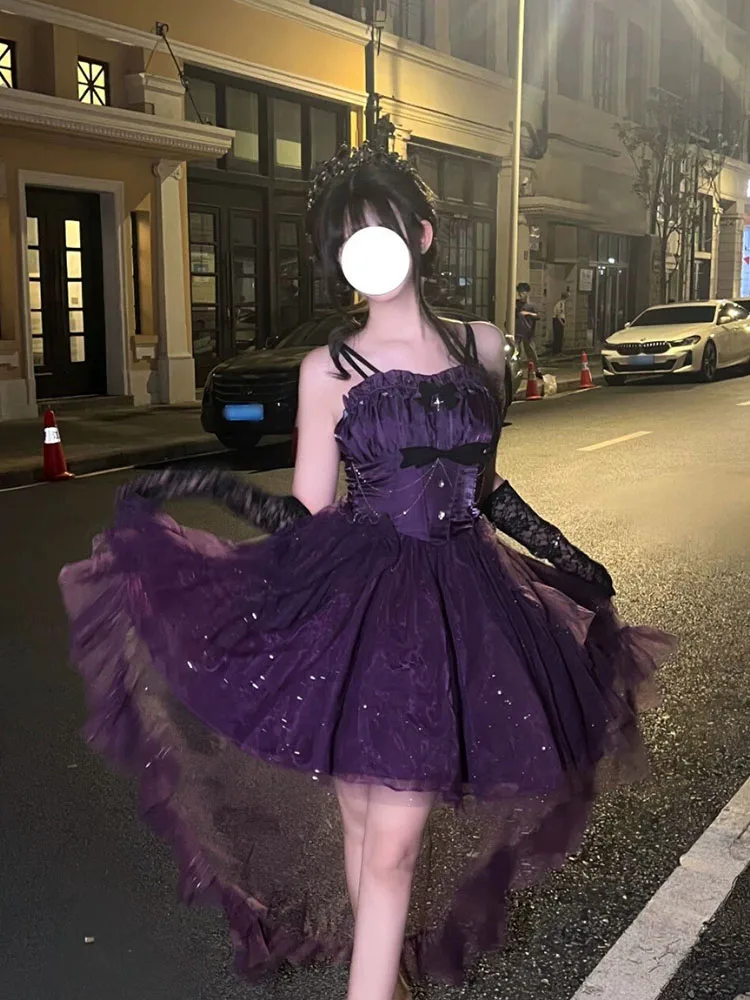 

Purple Formal Dress Thin and Glittering Trailing Pettiskirt