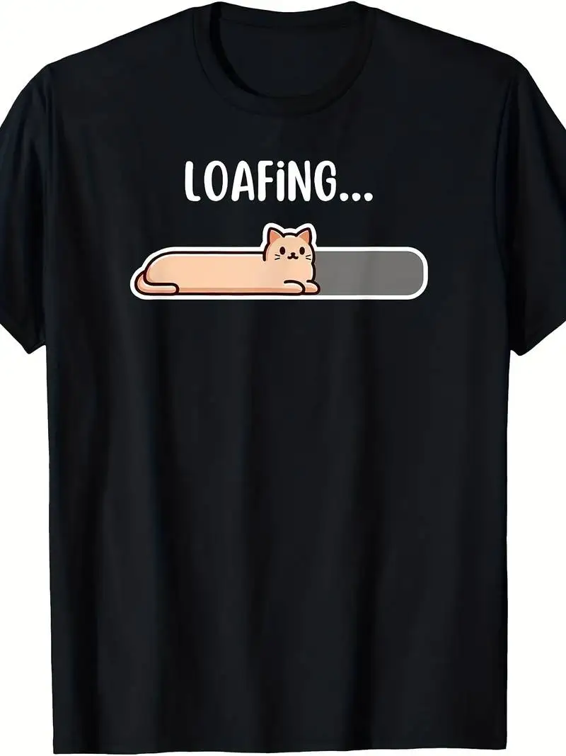 T-Shirt Featuring A Loafing Cat On A Loading Screen For Men And Women 220G Pure Perfect For Summer 2025 Short Sleeves Casual