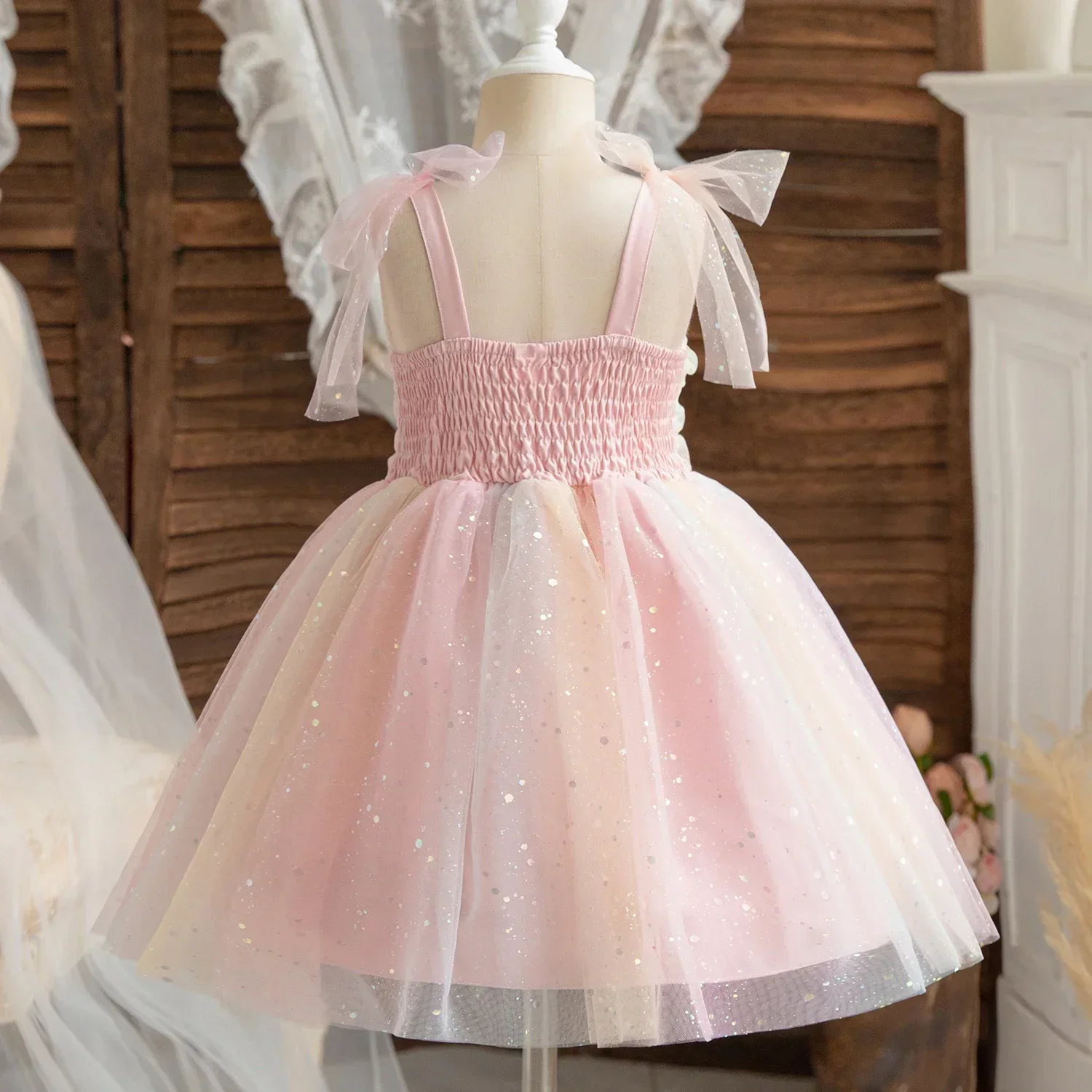 Party Dress for Baby Girl 2024 New Sequin Mesh Dress Cute Casual Kid\'s Clothes Solid Princess Dresses for Elegant Girls 1-5Y