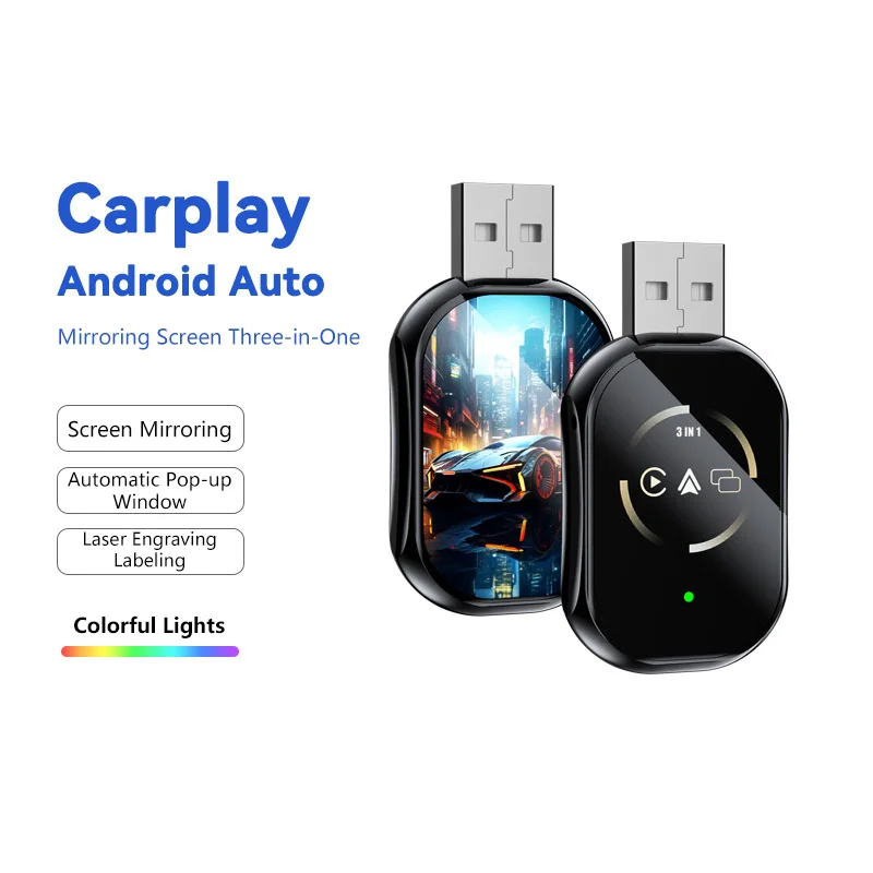 

3in1 Mirror Link Wired to Wireless Carplay Adapter for Airplay Android Auto MirrorLink Bluetooth+ Wifi USB Dongle Car Ai Box NEW