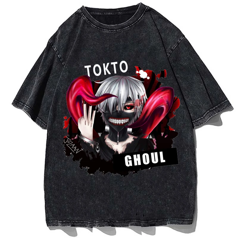 Tokyo Ghoul Printed Tshirt Anime Kaneki Graphic T-shirt Vintage Cotton Loose Oversize T Shirt Men Casual Short Sleeves Tees Tops