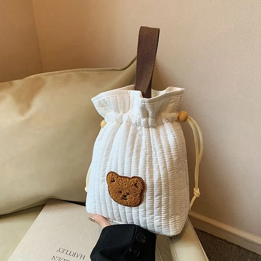 Bolso pequeño con cordón para niños, bolsa de lona con estampado de oso pequeño, Cubo de lona con dibujos animados, gran capacidad, mamá, para exteriores