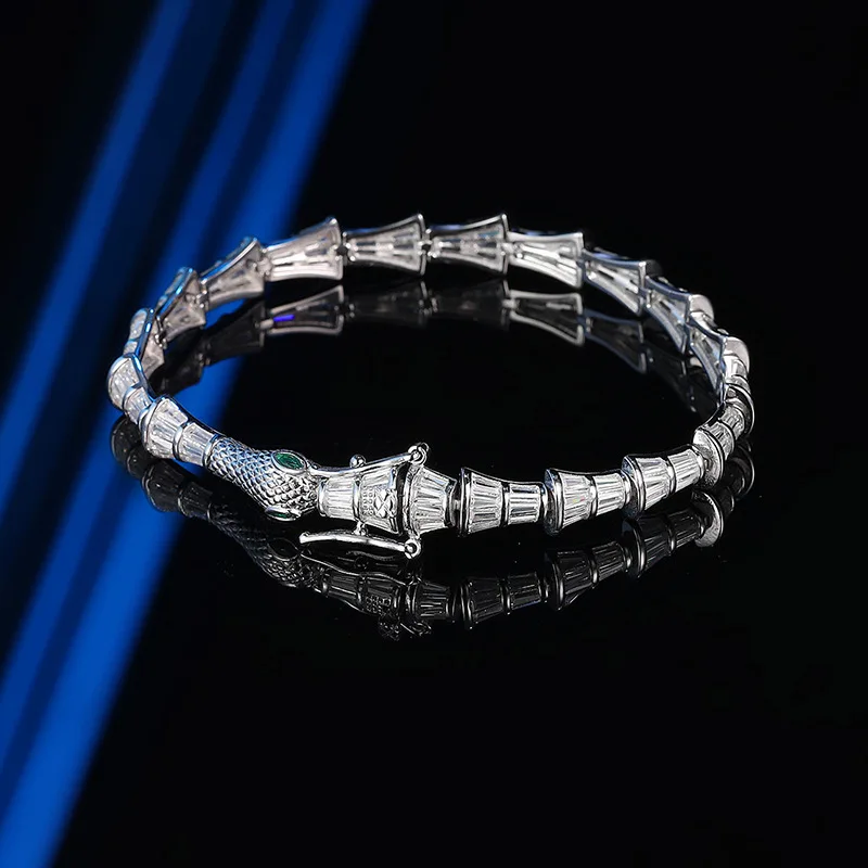 

Luxury Solid Platinum PT950 Women's Snake Bracelet Full Diamond Moissanite Bracelet