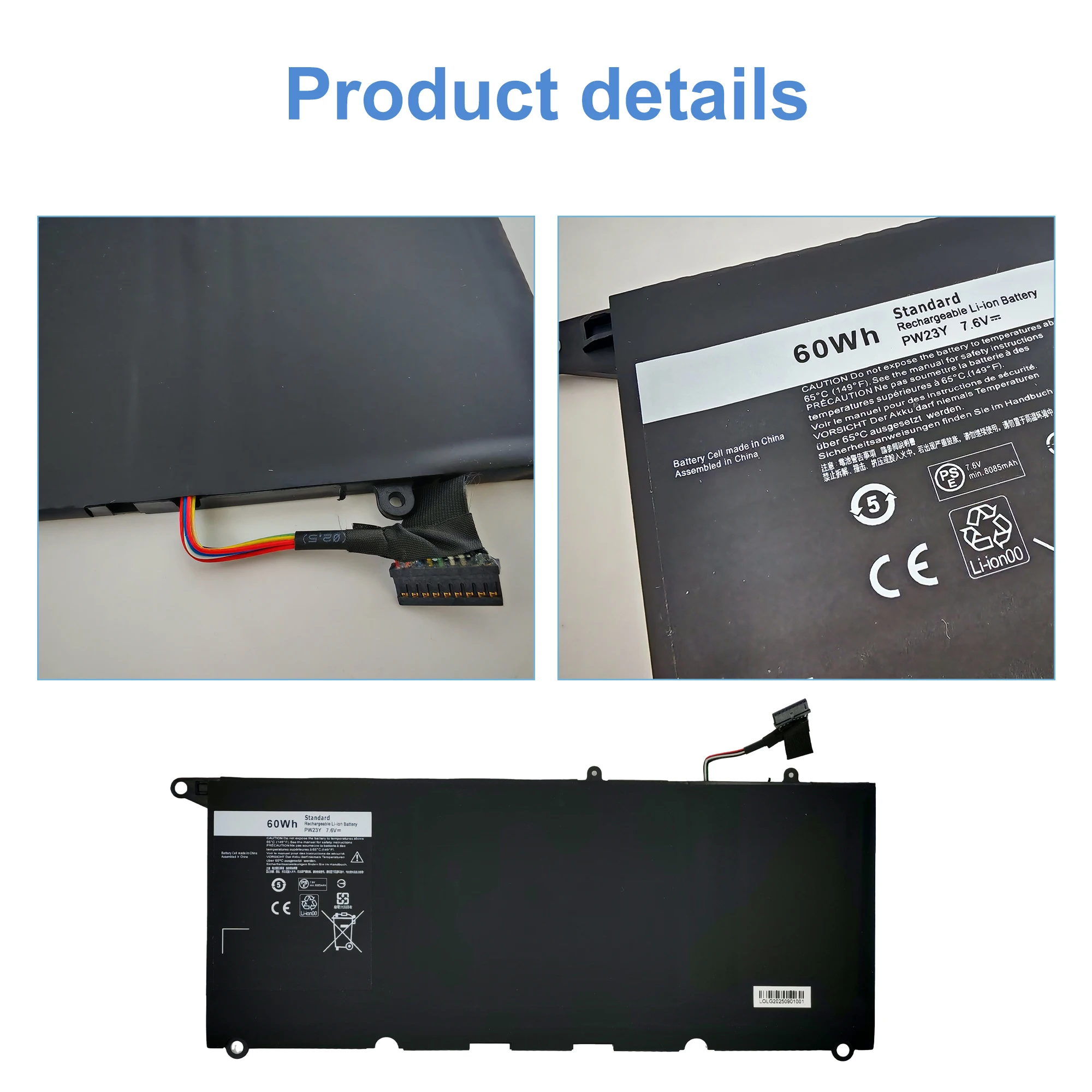 بطارية كمبيوتر محمول بديلة PW23Y لسلسلة DELL XPS 13 9360 RNP72 TP1GT P54G #3