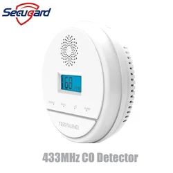 Monóxido de carbono Detector para Smart Home Security Alarm System, Sensor CO sem fio, Beep Evitar Envenenamento, 433MHz, 70dB