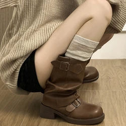 2024 Fashion Round Toe Ladies Elegant Pipe Short Boot Shoes Women's Footwear Heeled Comfortable Winter New Woman Biker Boots