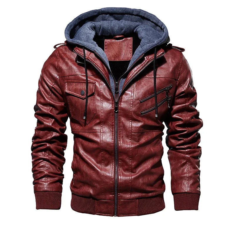 

Autumn Winter Men's Leather Jackets Casual Mens Motorcycle PU Jacket Biker Leather Windbreaker Hooded Coats Clothing