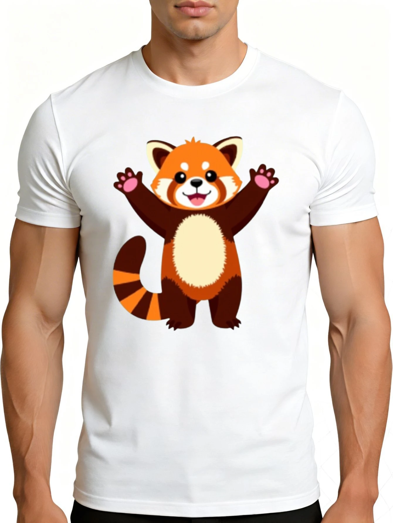 Men's Graphic T-Shirt - Breathable, Soft, Lightweight - Cute Standing Red Panda - Vintage Fun Graphic Casual Short Sleeve Summer Top, Gift for Him