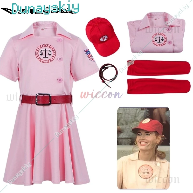 Rockford Peaches Movie AAGPBL Women's Baseball Dress Costume Cosplay A League of Their Own Pink Dress Costume Takerlama