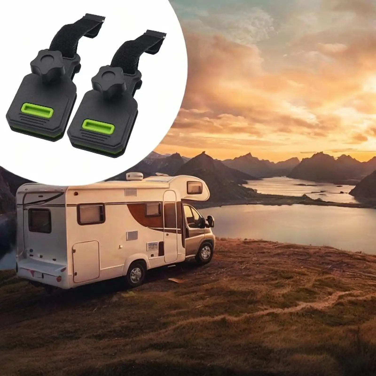 

2Pcs RV Awning Clamps Mount Grips 2 inch Wide Adjustable Strap Windproof