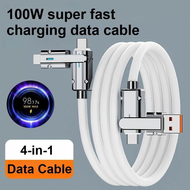 

New 100w Super Fast Charging 4-in-1 Data Cable Is Suitable for IPhone 11 12 13 14 15 16 17 Samsung Xiaomi PD Fast Charging Cable