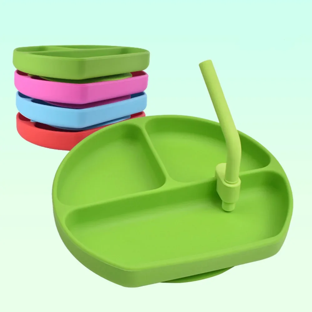 5 Set Baby Feeding Bowl Food-grade Silicone Divided Bowl Smiley Plate Children's Integrated Plate With Sucker Pipes Wholesale