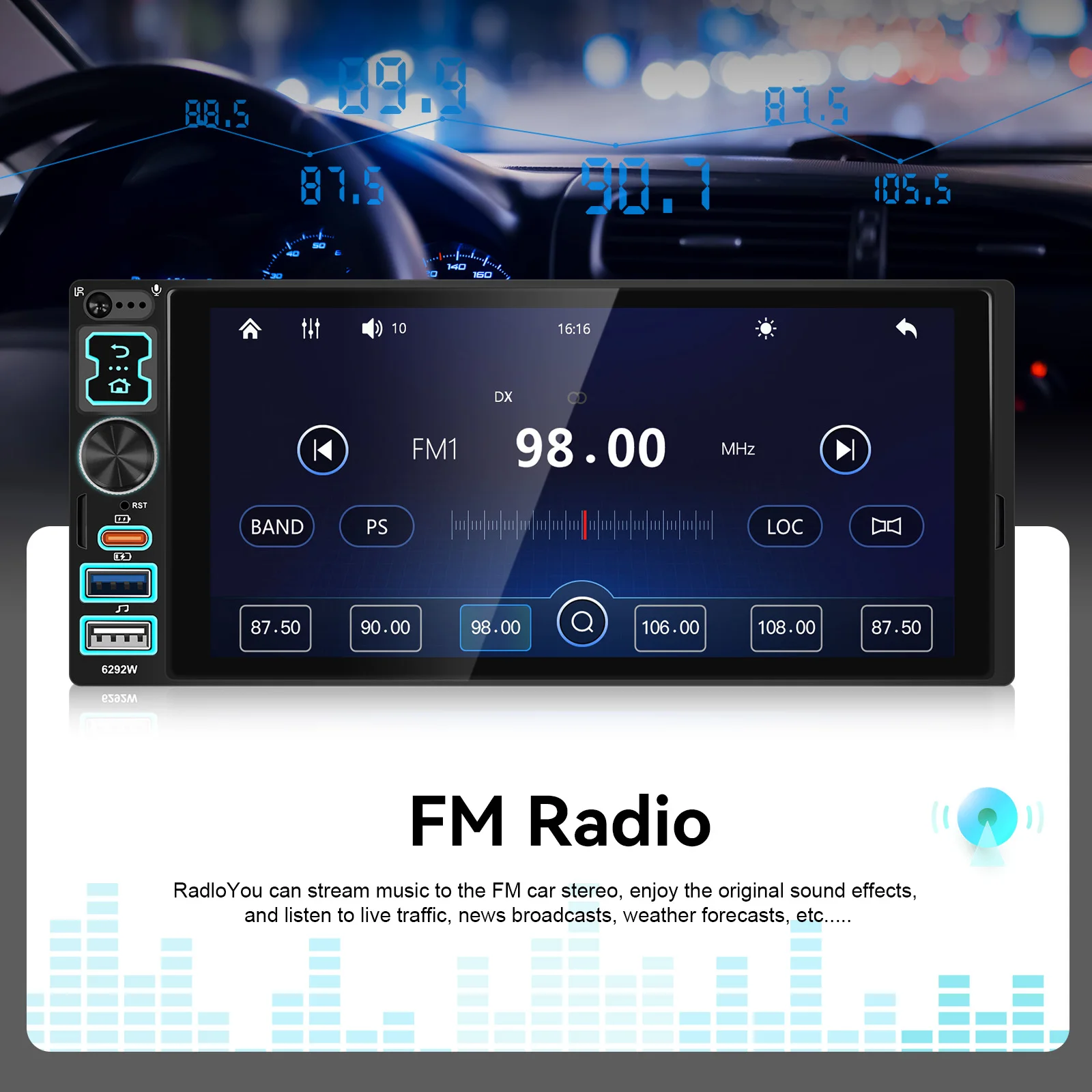 Hikity 1DIN 6.8 "مشغل MP5 للسيارة العالمي يدعم Carplay Auto Type-c كاميرا الرؤية الخلفية راديو السيارة الوسائط المتعددة SWC التحكم عن بعد