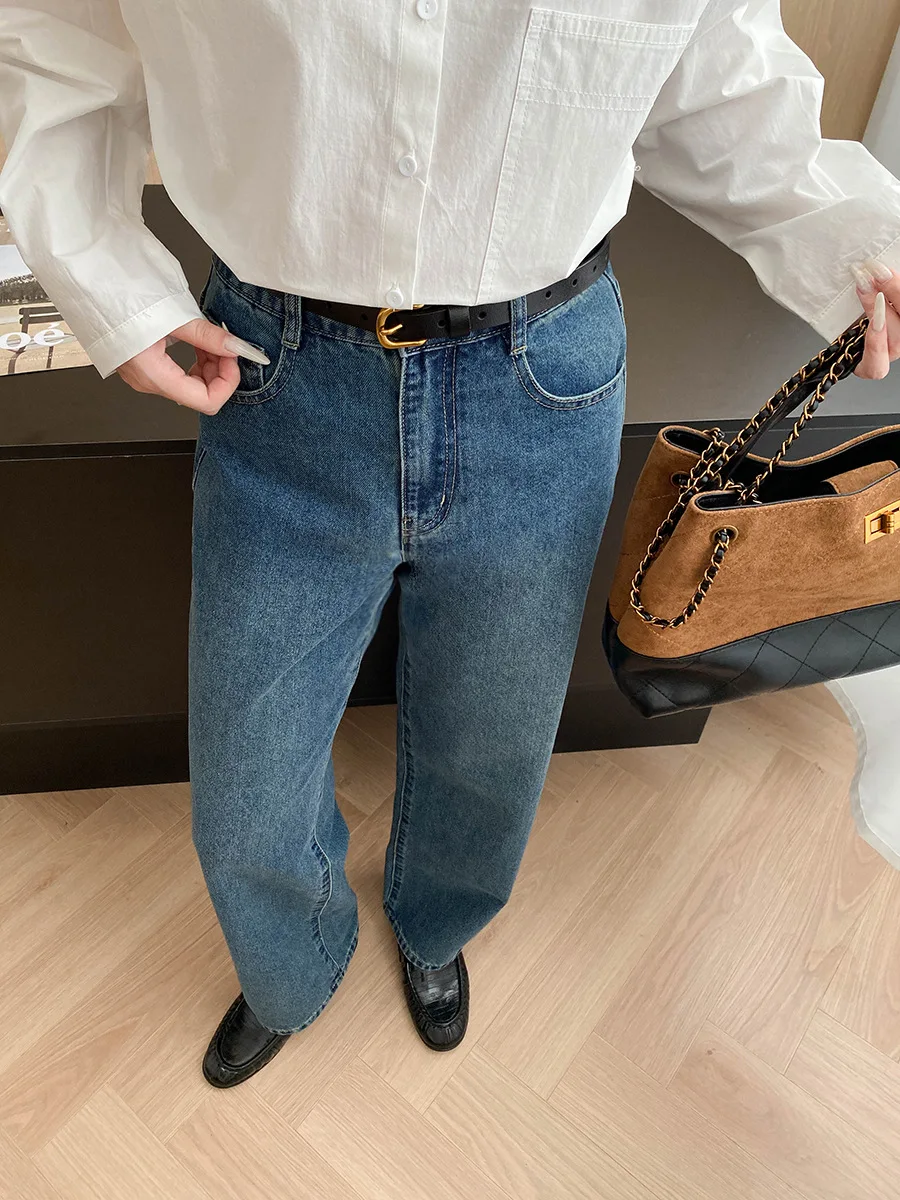 

Утягивающие прямые широкие джинсы из хлопка с высокой талией в стиле ретро