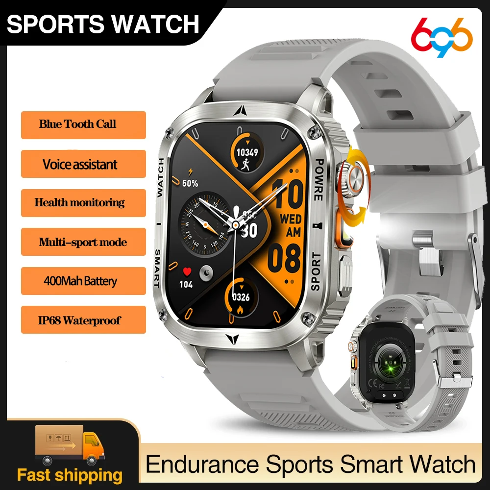 

Square Outdoors Flashlight 100+ Sport Modes Blue Tooth Call Smart Watch Health Bracelet Waterproof Fall prevention Smartwatch