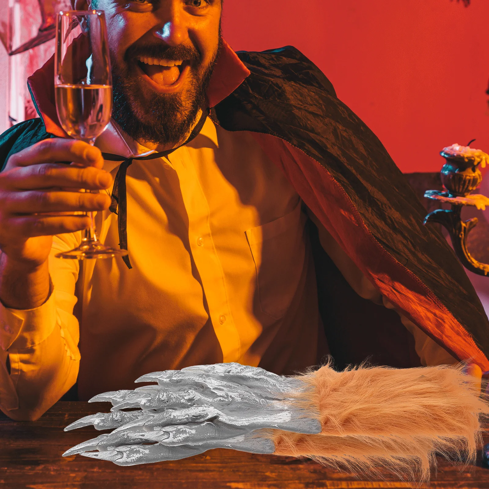 1 Pair Halloween Wolf Paw Claws Costume Hairy Animal Hands Horror Scary Gloves For Men Women Party Decor Furry Wolf